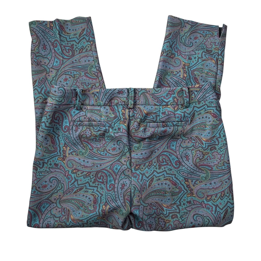 Talbots Hampshire Ankle Pants 8P Teal Purple Paisley Straight Leg Career Stretch